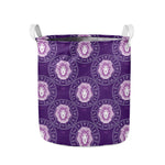 Purple Leo Zodiac Pattern Print Collapsible Laundry Basket