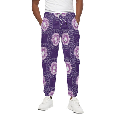 Purple Leo Zodiac Pattern Print Cotton Pants