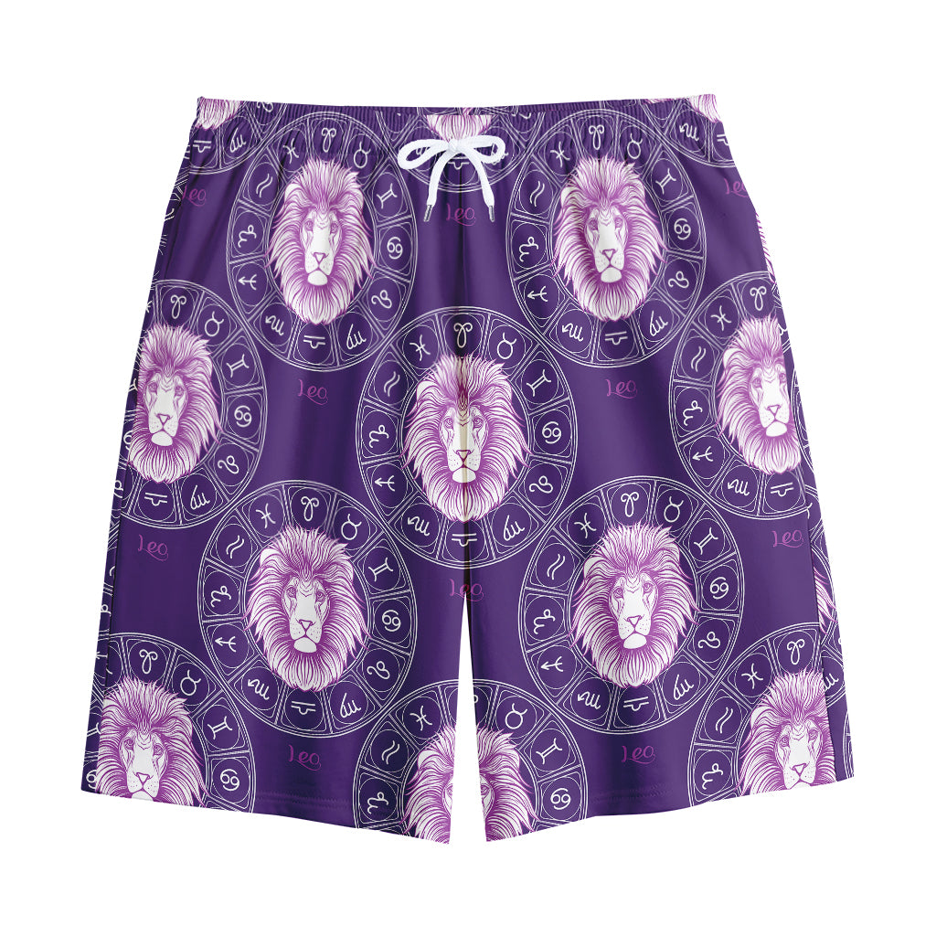 Purple Leo Zodiac Pattern Print Cotton Shorts