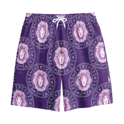 Purple Leo Zodiac Pattern Print Cotton Shorts