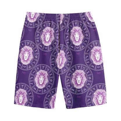 Purple Leo Zodiac Pattern Print Cotton Shorts