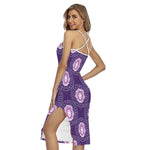 Purple Leo Zodiac Pattern Print Cross Back Cami Dress