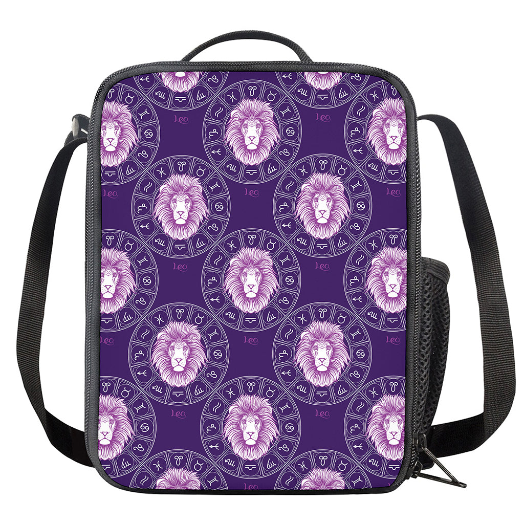 Purple Leo Zodiac Pattern Print Crossbody Lunch Bag