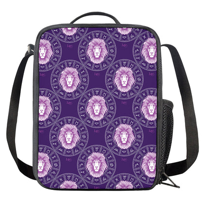 Purple Leo Zodiac Pattern Print Crossbody Lunch Bag