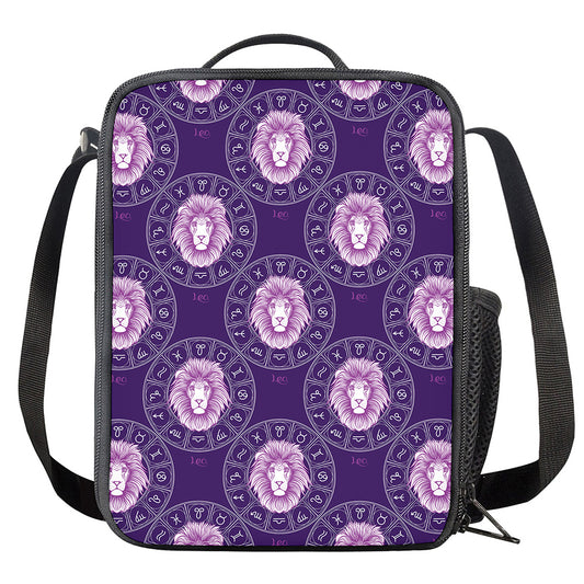 Purple Leo Zodiac Pattern Print Crossbody Lunch Bag