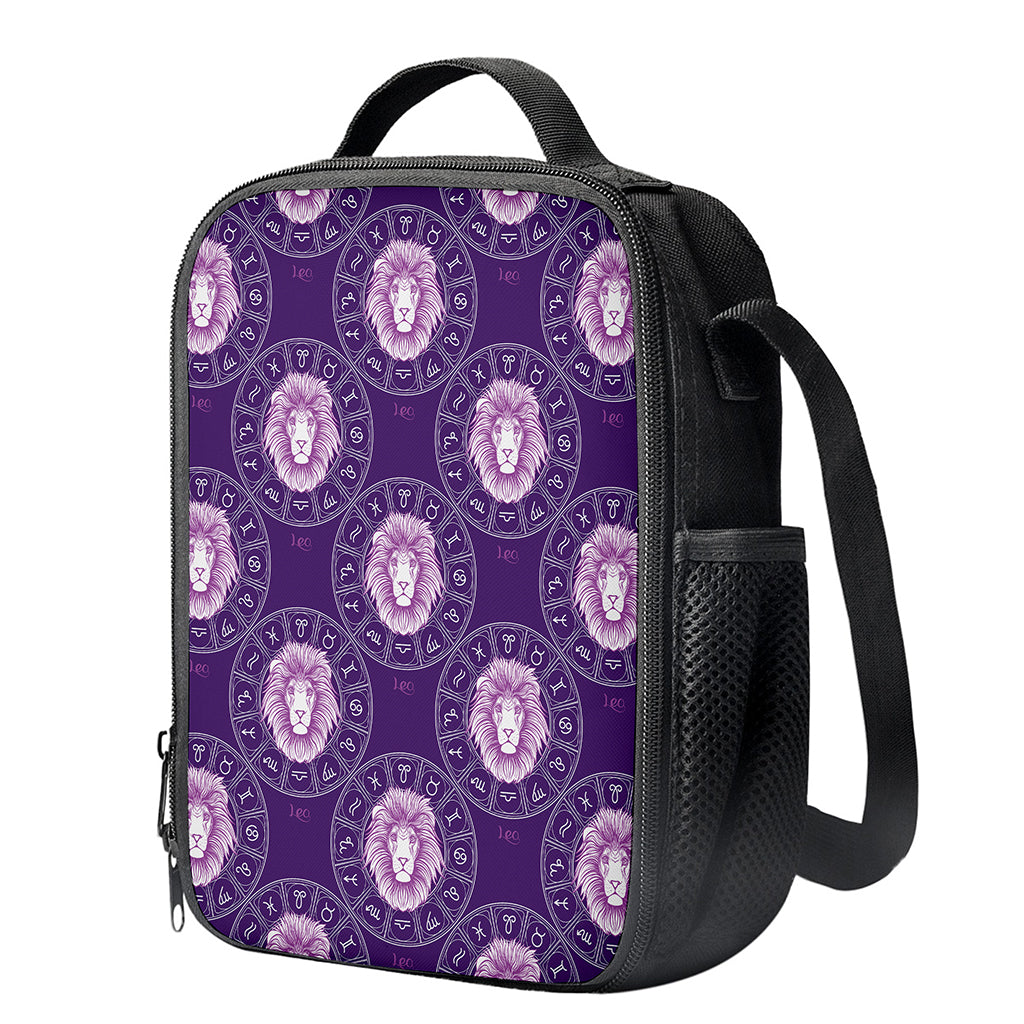 Purple Leo Zodiac Pattern Print Crossbody Lunch Bag