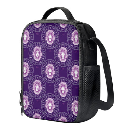 Purple Leo Zodiac Pattern Print Crossbody Lunch Bag