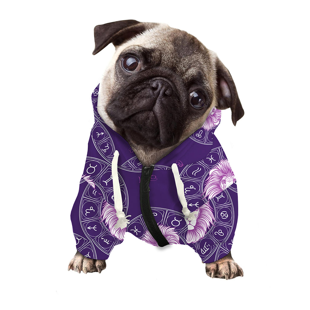 Purple Leo Zodiac Pattern Print Dog Zip Up Hoodie
