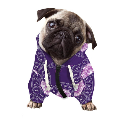 Purple Leo Zodiac Pattern Print Dog Zip Up Hoodie