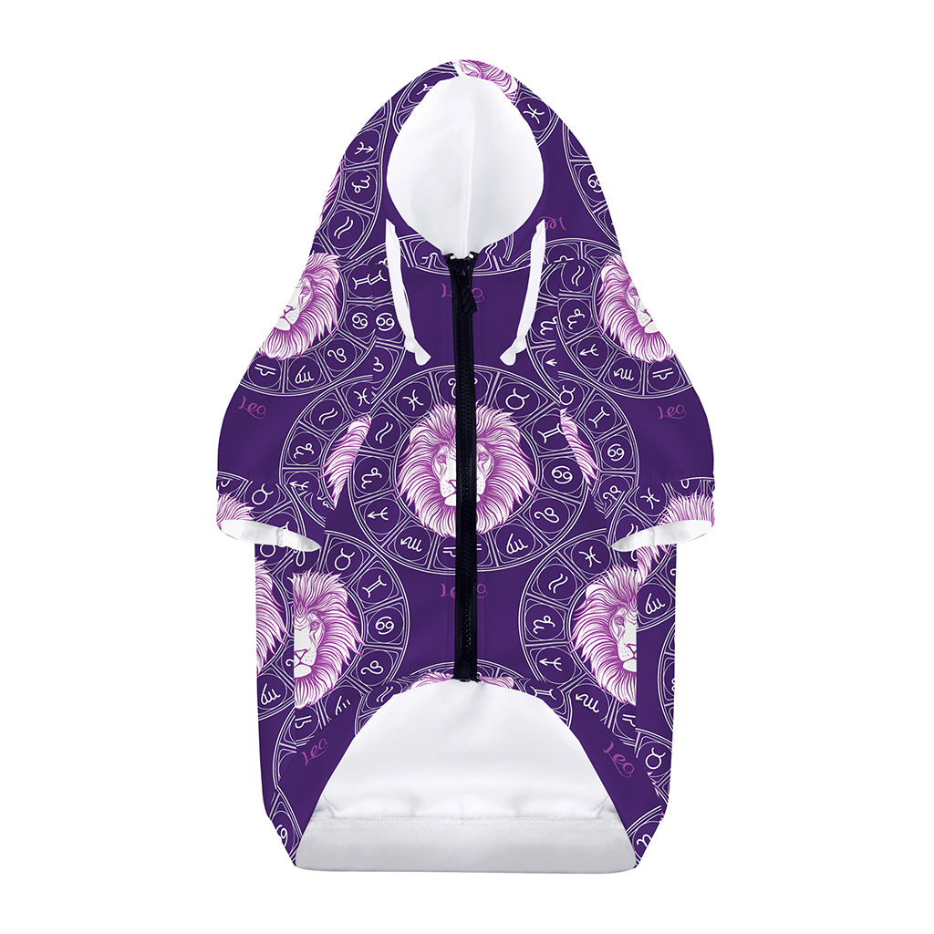 Purple Leo Zodiac Pattern Print Dog Zip Up Hoodie