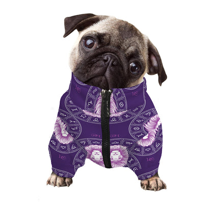 Purple Leo Zodiac Pattern Print Dog Zip Up Jacket