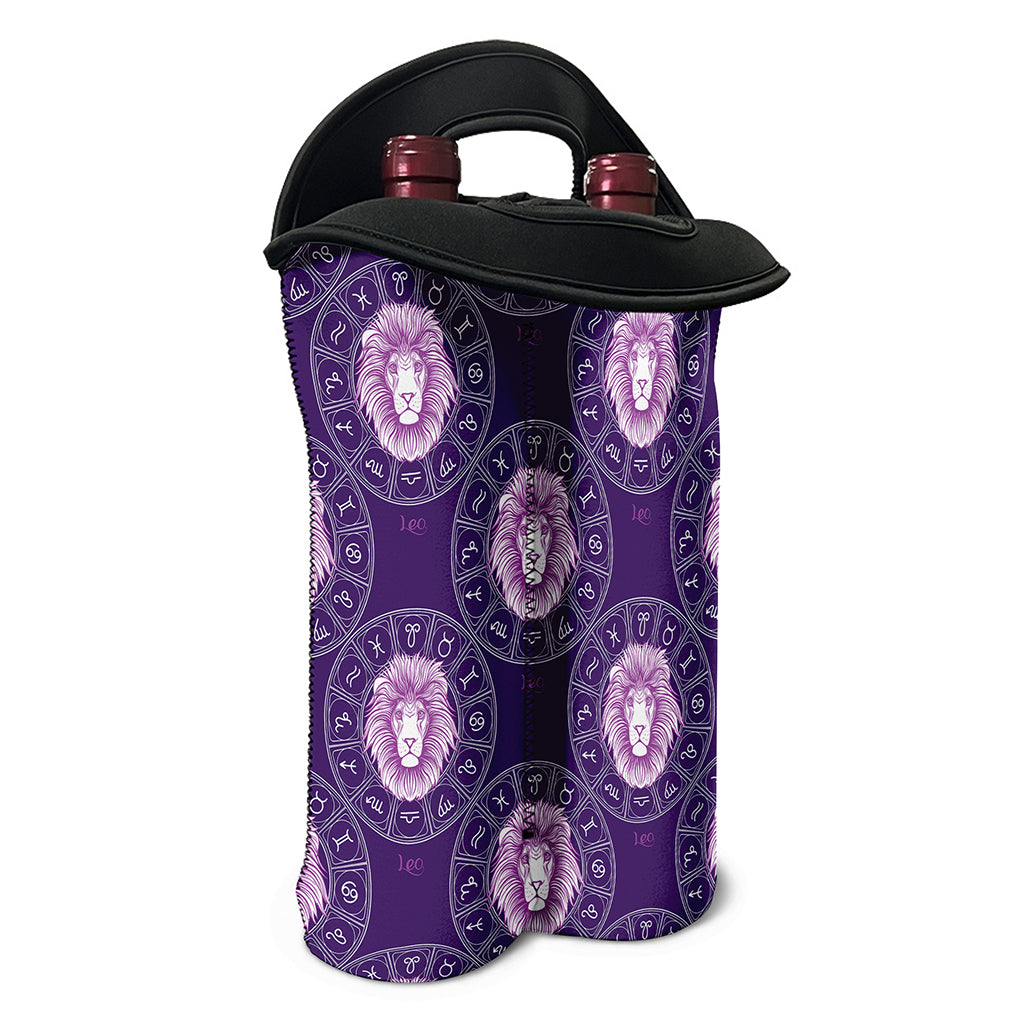 Purple Leo Zodiac Pattern Print Double Neoprene Wine Tote