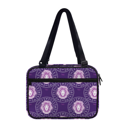 Purple Leo Zodiac Pattern Print Double Strap Bible Bag