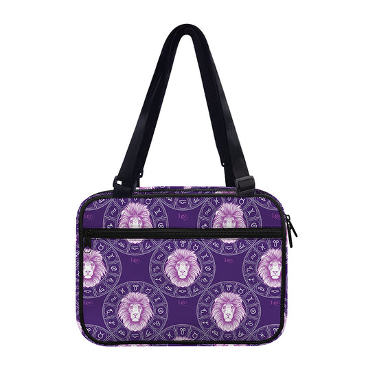 Purple Leo Zodiac Pattern Print Double Strap Bible Bag