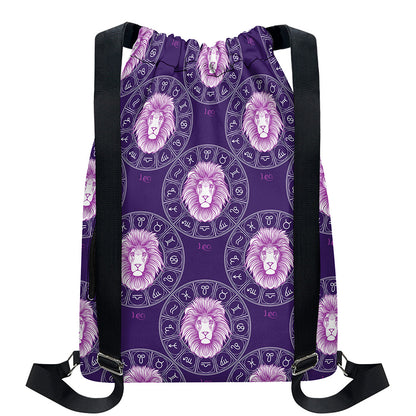 Purple Leo Zodiac Pattern Print Drawstring Backpack