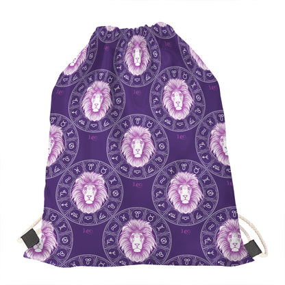 Purple Leo Zodiac Pattern Print Drawstring Bag