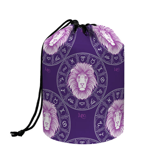 Purple Leo Zodiac Pattern Print Drawstring Makeup Bag
