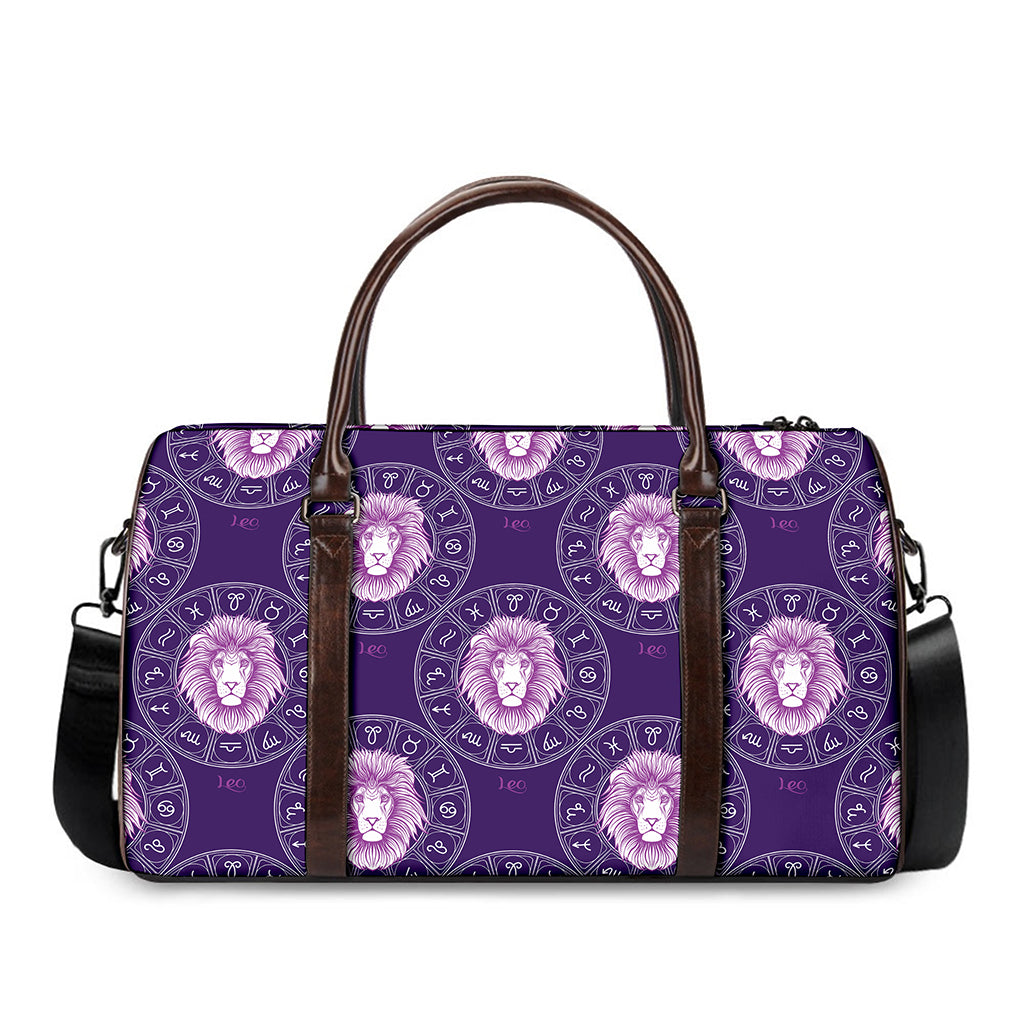 Purple Leo Zodiac Pattern Print Duffle Bag