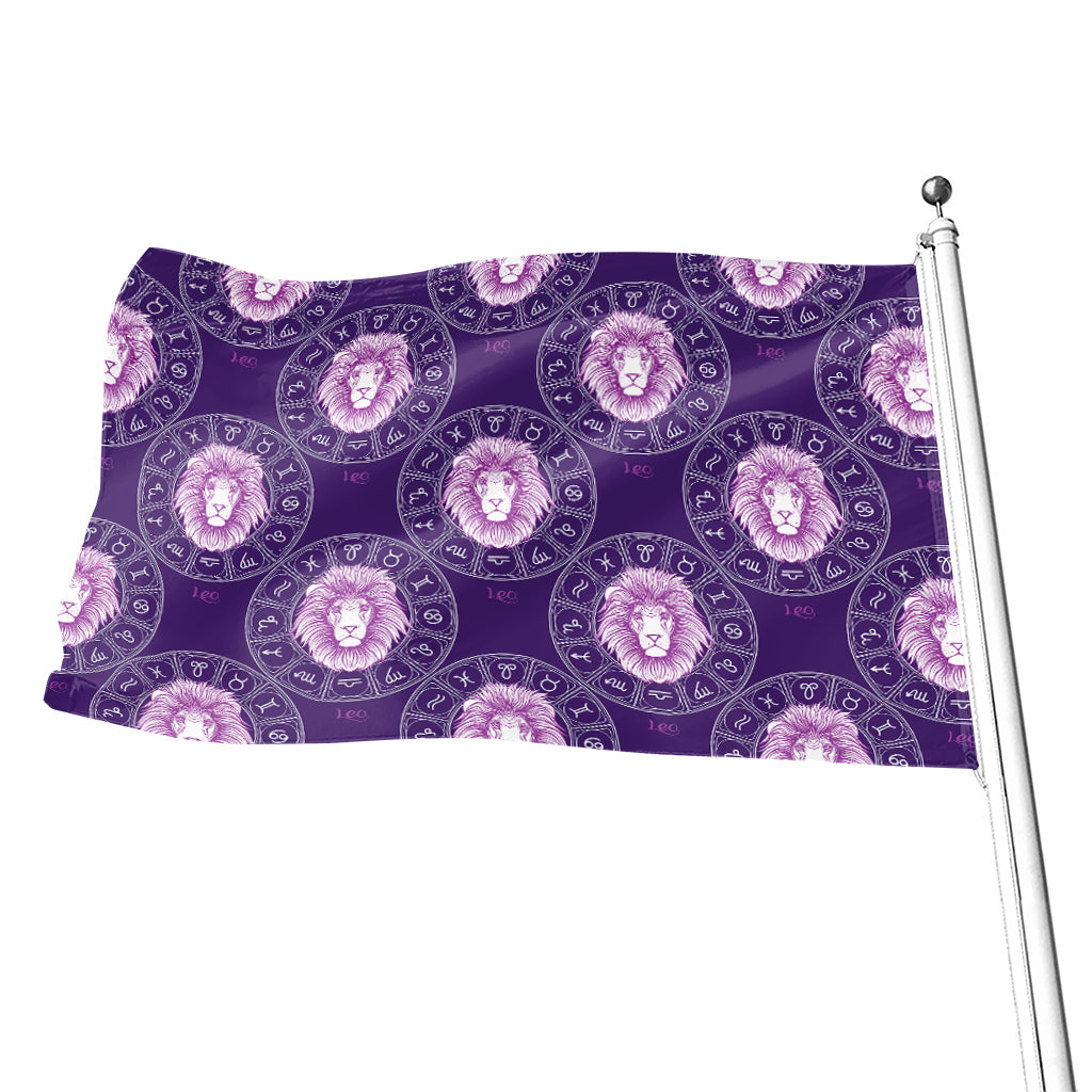 Purple Leo Zodiac Pattern Print Flag