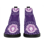 Purple Leo Zodiac Pattern Print Flat Ankle Boots