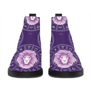 Purple Leo Zodiac Pattern Print Flat Ankle Boots