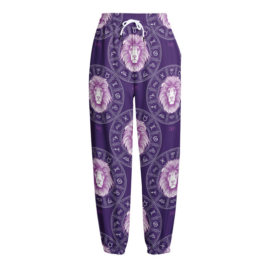 Purple Leo Zodiac Pattern Print Fleece Lined Knit Pants