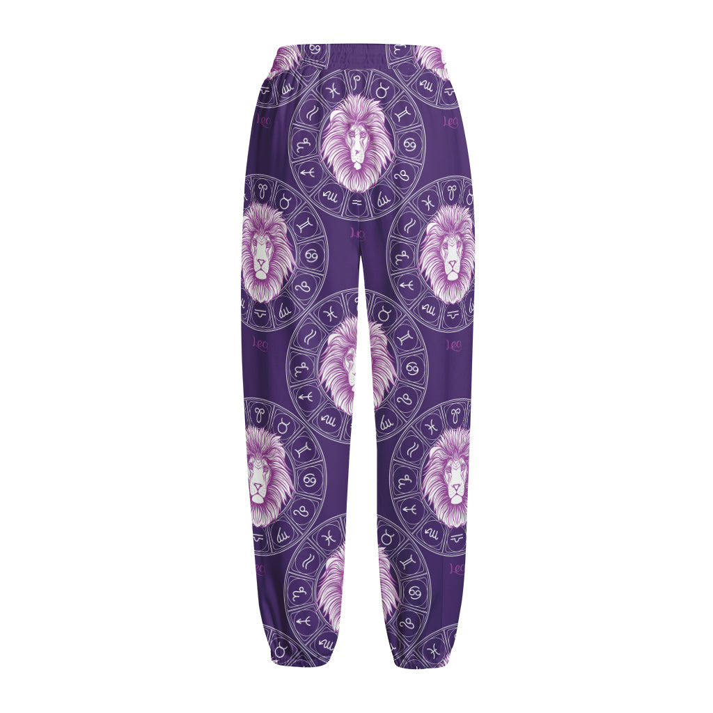Purple Leo Zodiac Pattern Print Fleece Lined Knit Pants