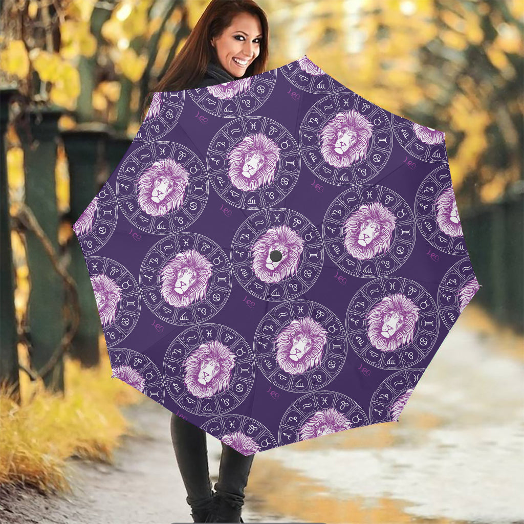 Purple Leo Zodiac Pattern Print Foldable Umbrella
