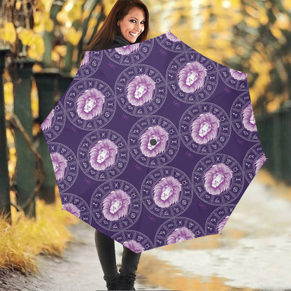 Purple Leo Zodiac Pattern Print Foldable Umbrella
