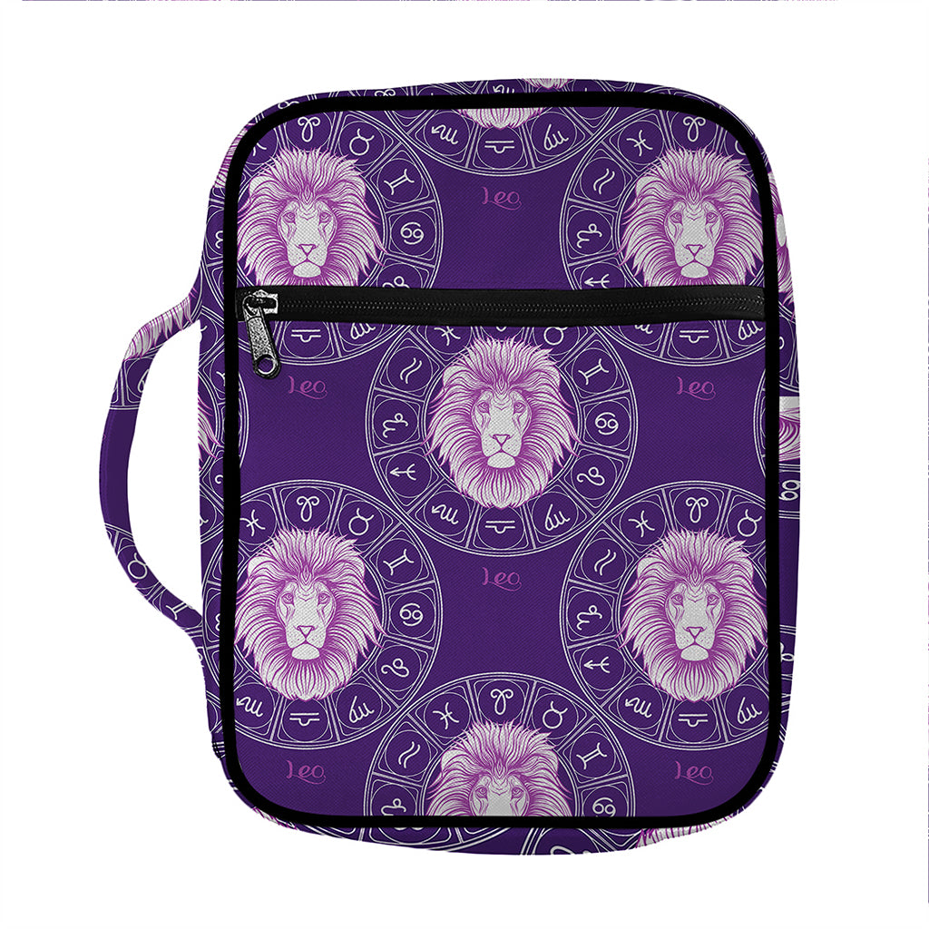 Purple Leo Zodiac Pattern Print Front Pocket Bible Bag