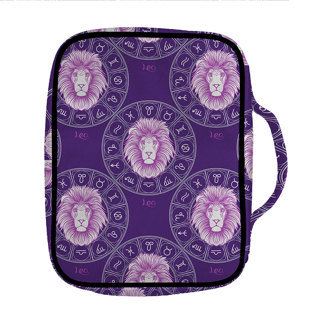 Purple Leo Zodiac Pattern Print Front Pocket Bible Bag