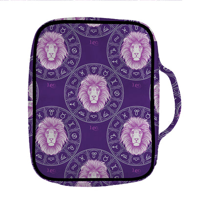 Purple Leo Zodiac Pattern Print Front Pocket Bible Bag