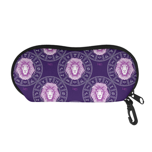 Purple Leo Zodiac Pattern Print Glasses Case