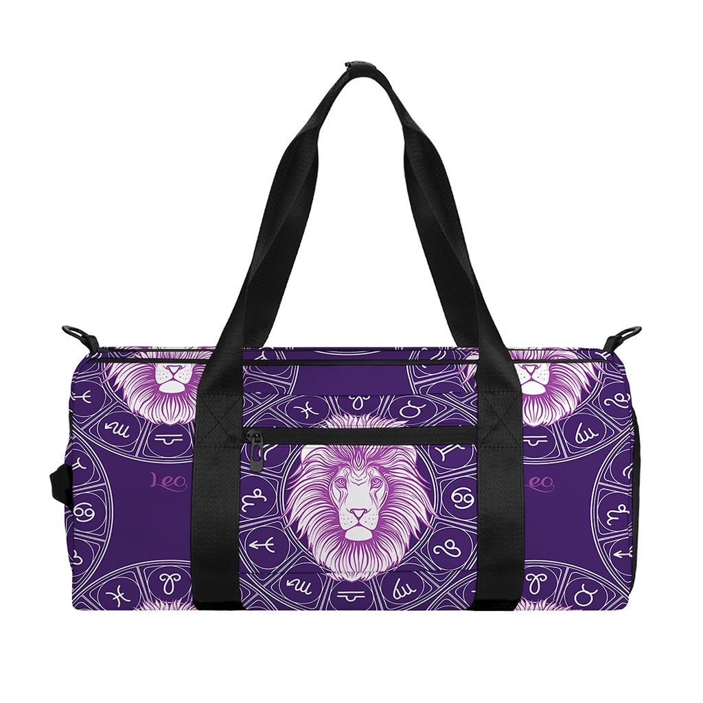 Purple Leo Zodiac Pattern Print Gym Bag