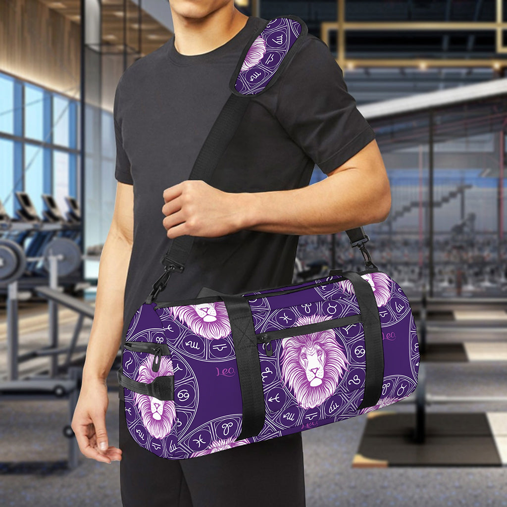 Purple Leo Zodiac Pattern Print Gym Bag