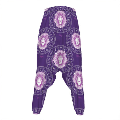 Purple Leo Zodiac Pattern Print Hammer Pants