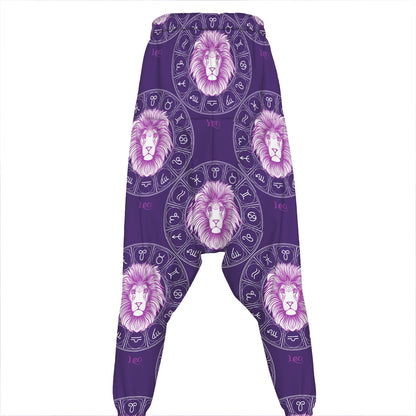 Purple Leo Zodiac Pattern Print Hammer Pants
