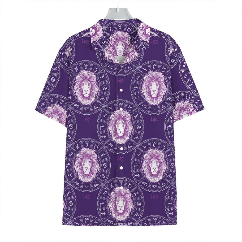 Purple Leo Zodiac Pattern Print Hawaiian Shirt