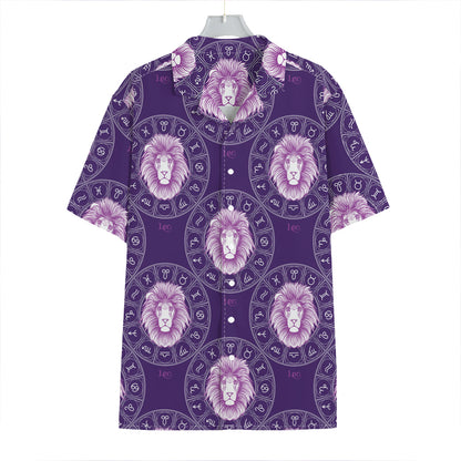 Purple Leo Zodiac Pattern Print Hawaiian Shirt