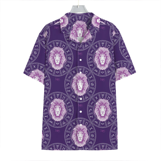 Purple Leo Zodiac Pattern Print Hawaiian Shirt