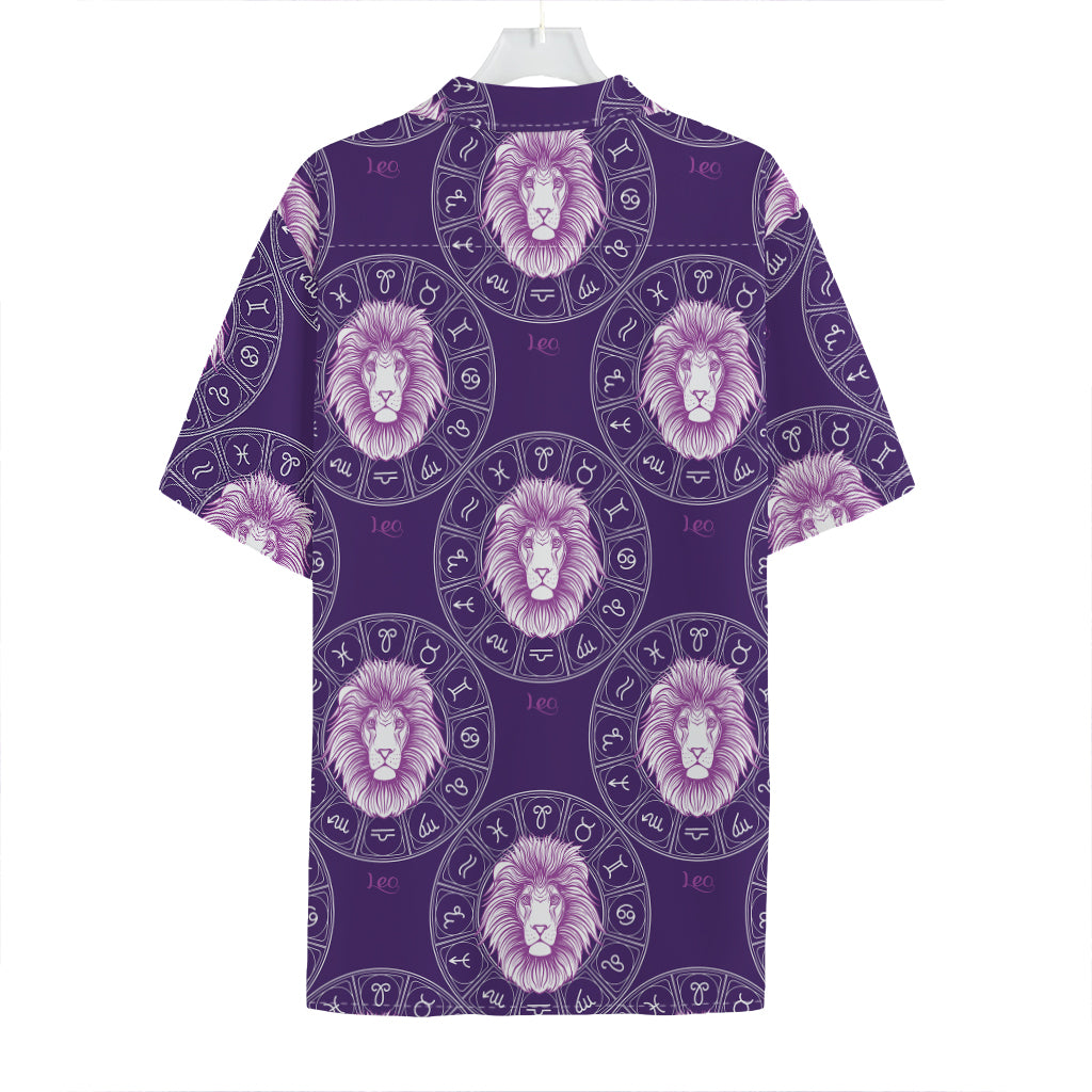 Purple Leo Zodiac Pattern Print Hawaiian Shirt