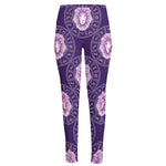 Purple Leo Zodiac Pattern Print High-Waisted Pocket Leggings