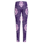 Purple Leo Zodiac Pattern Print High-Waisted Pocket Leggings