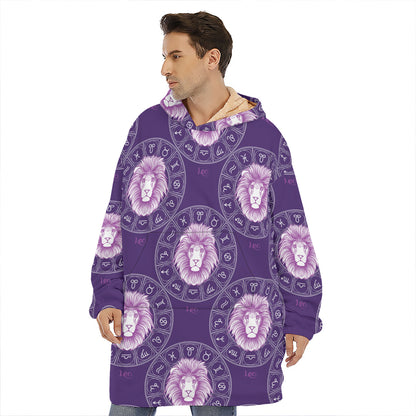 Purple Leo Zodiac Pattern Print Hoodie Blanket