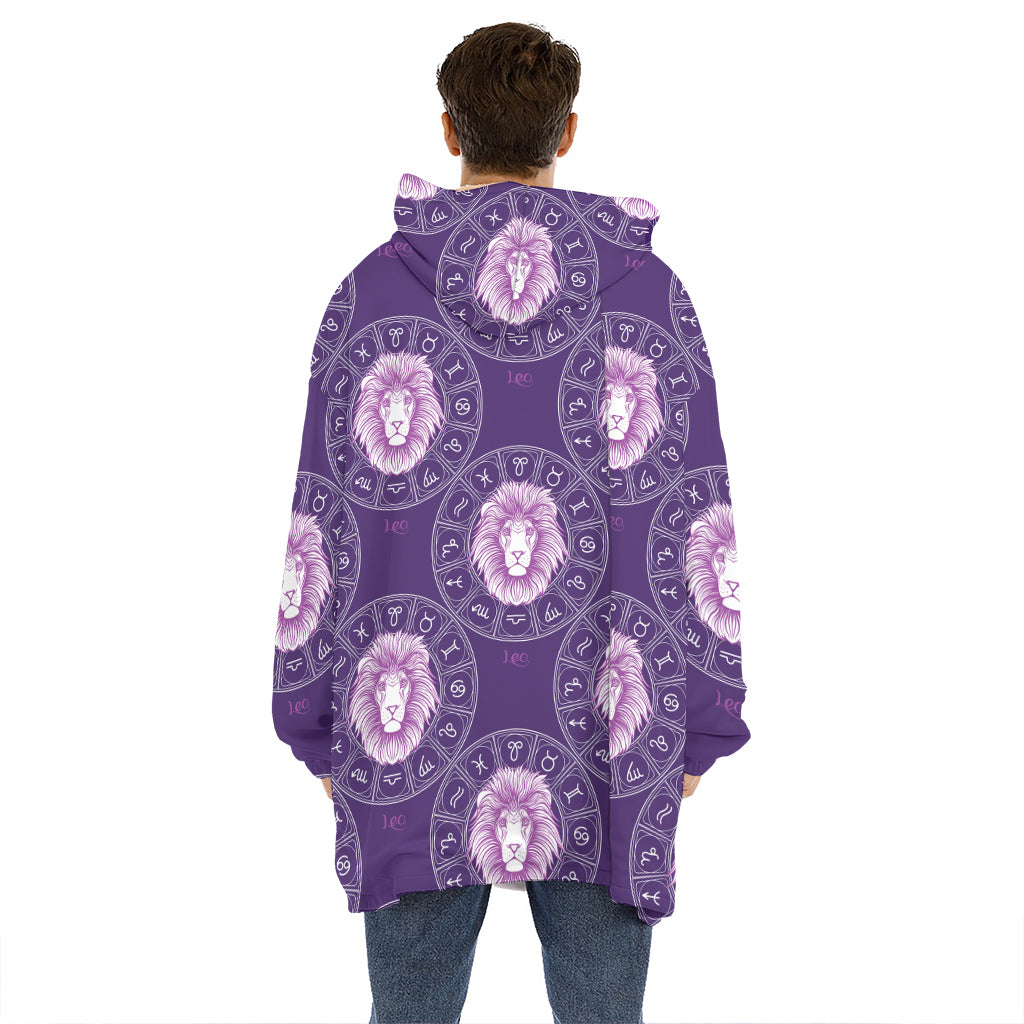 Purple Leo Zodiac Pattern Print Hoodie Blanket
