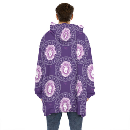 Purple Leo Zodiac Pattern Print Hoodie Blanket