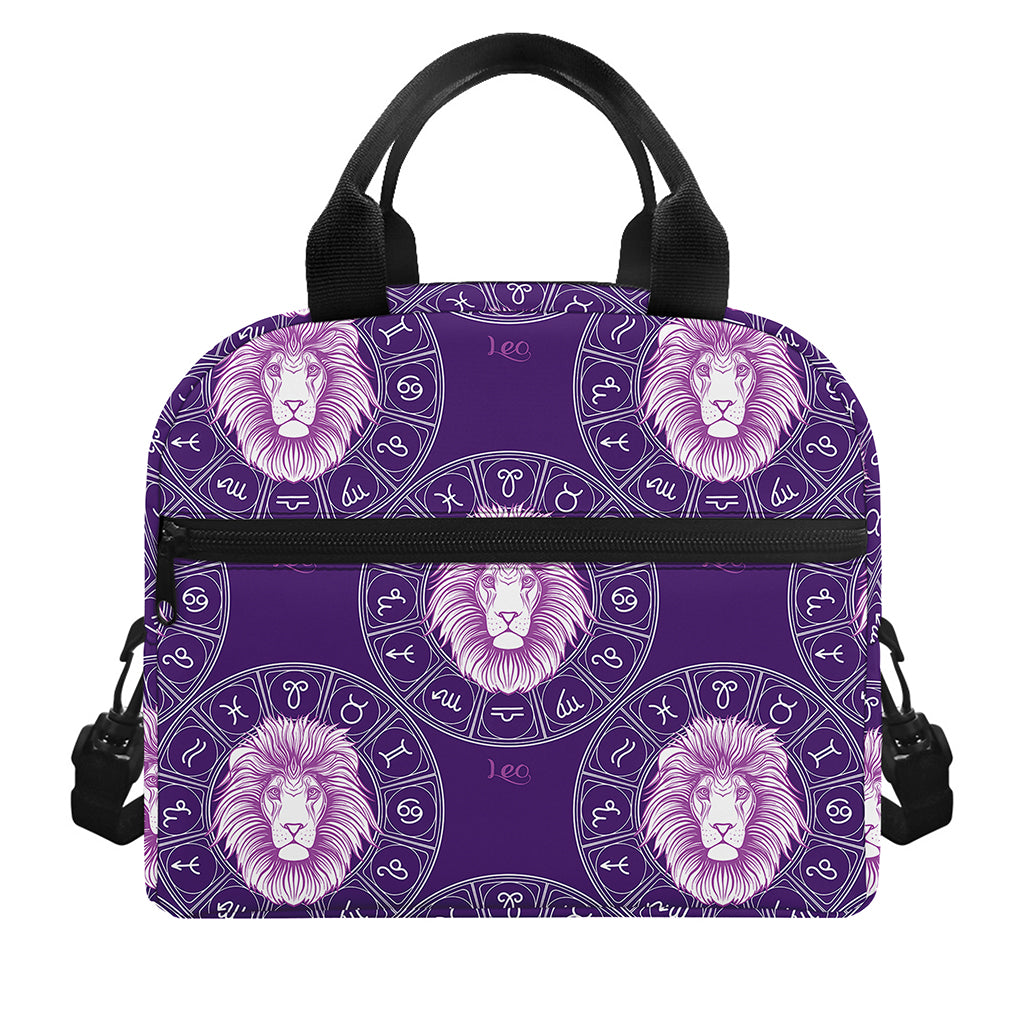 Purple Leo Zodiac Pattern Print Insulated Lunch Bag