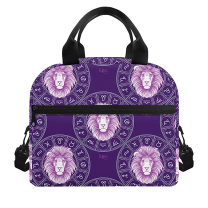 Purple Leo Zodiac Pattern Print Insulated Lunch Bag