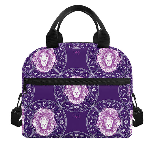 Purple Leo Zodiac Pattern Print Insulated Lunch Bag