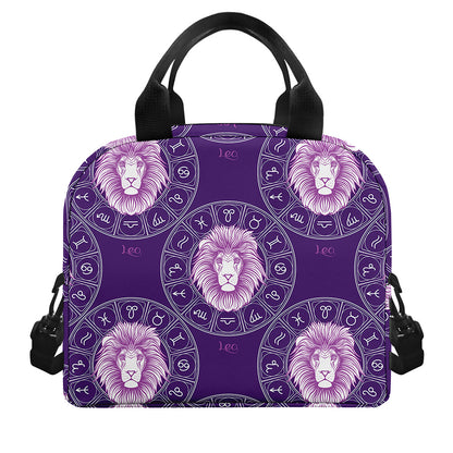 Purple Leo Zodiac Pattern Print Insulated Lunch Bag